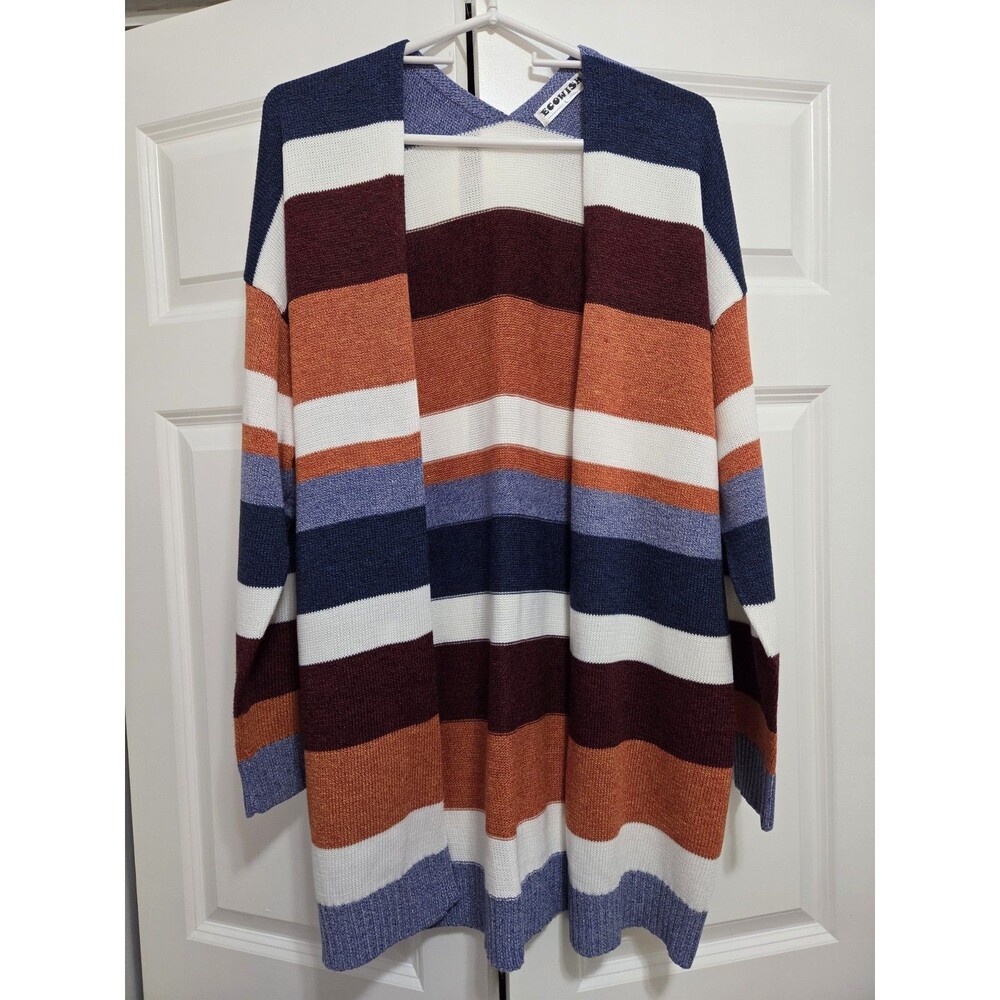 Ecowish Women's Multicolor Striped Open Front Cardigan Sweater, Large